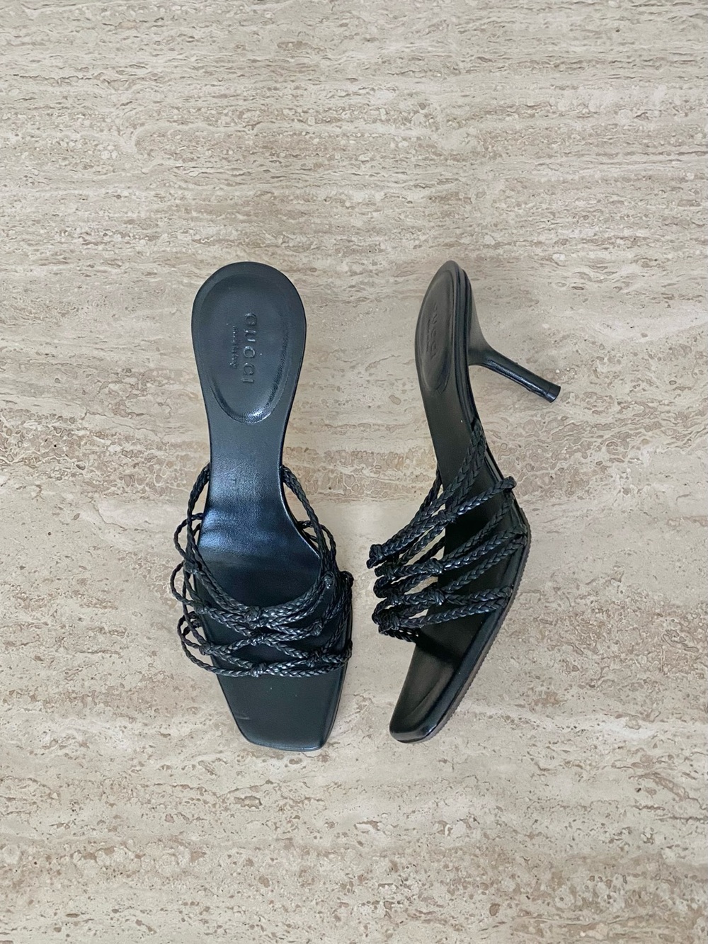 Vintage Gucci Braided Leather Sandal Heels